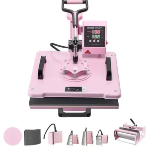 fathersdaygift VEVOR Heat Press Machine, 12x 15 inch, 8 in 1 Heat Transfer Machine with 6-30 oz Tumbler Press, 360 Swing Away T-Shirt Pressing, Digital Precise Control, for T-Shirts/Mugs/Hats/Plates, Pink