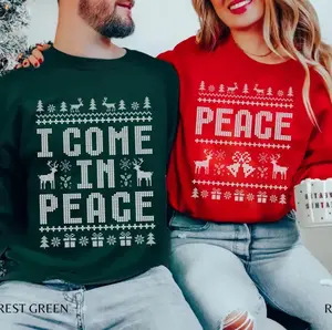 Funny Ugly Christmas Shirt Sweatshirts For Couples, Cute Matching Holiday Outfits, I Come in Peace Festive Shirt