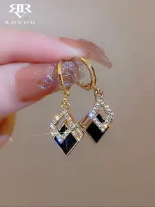 French Elegant Geometric Rhinestone Drop Earrings, Simple and Luxurious Design, Ear Hook Design, Perfect for Women's Daily Commute and Casual Wear