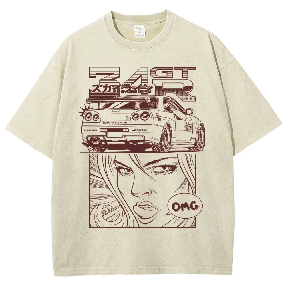 GTR Skyline Cartoon OMG Vintage Tee 90s Graphic Tees Men's t Shirts Graphic Tee t Shirts Funny Graphic Tee Good Graphic Tees Men's Graphic Tees Streetwear Outfits Men Vacation Outfits Oversized Tshirt Men