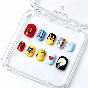 【BUY 3 GET 1 FREE】 NailFlora Icon Pop – Handmade Artistic Press-On Nails | Reusable, Glossy, Statement Nail Design