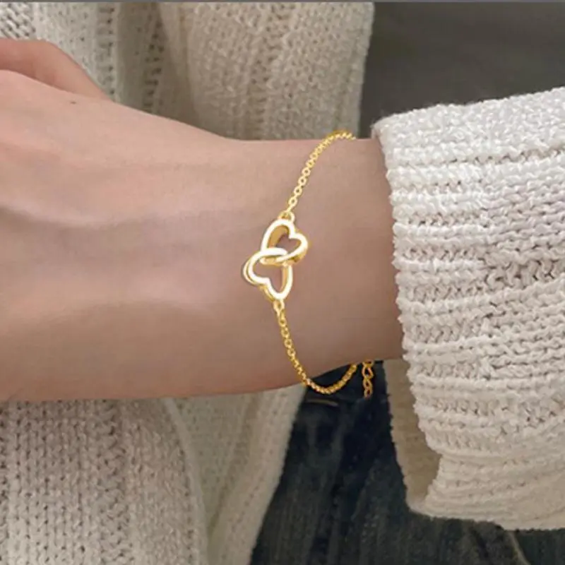 FASHION4U - Simplicity Style Bracelet Sales Heart To Heart Matching Double Small Hollow Heart Bracelet 2024 Fashionable New Temperament