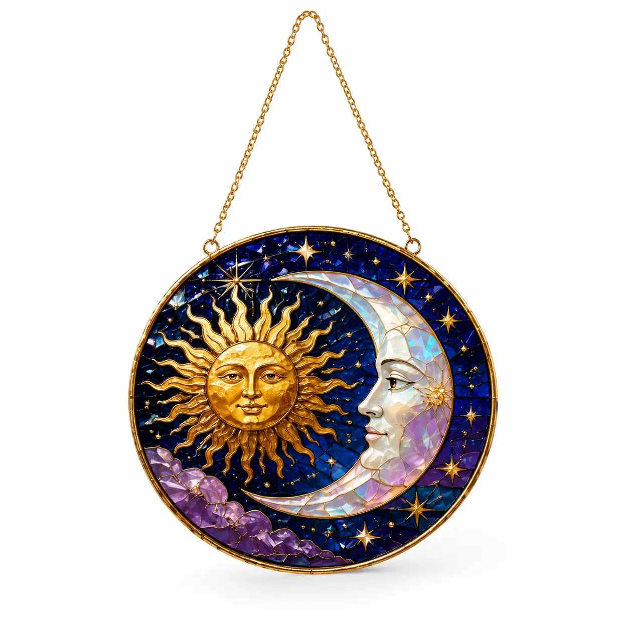 Celestial Sun and Moon Acrylic Suncatcher, Stained Glass Style Window Hanging, Boho Mystical Home Decor, Rainbow Prism Window Ornament, Spiritual Celestial Gift for Women