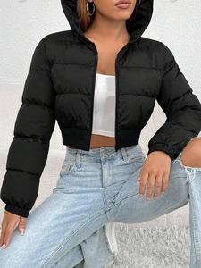 women's solid zip up crop winter hooded coat, casual jackets, fashionable long sleeve outerwear for daily outdoor wear,  cropped hoodie,  zip hoodies, coats for winter women 2024, women clothing for fall & winter
