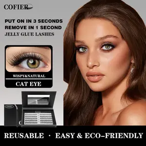 [CAT EYE] Cofier Self-Adhesive lashes Glue - Free DIY Lash Kit (8 - 14 mm)  Comes with Tweezers! (80/100 Pcs) for a Quick and Natural Lash Makeover Individual Eyelashes Makeup Eyelashes