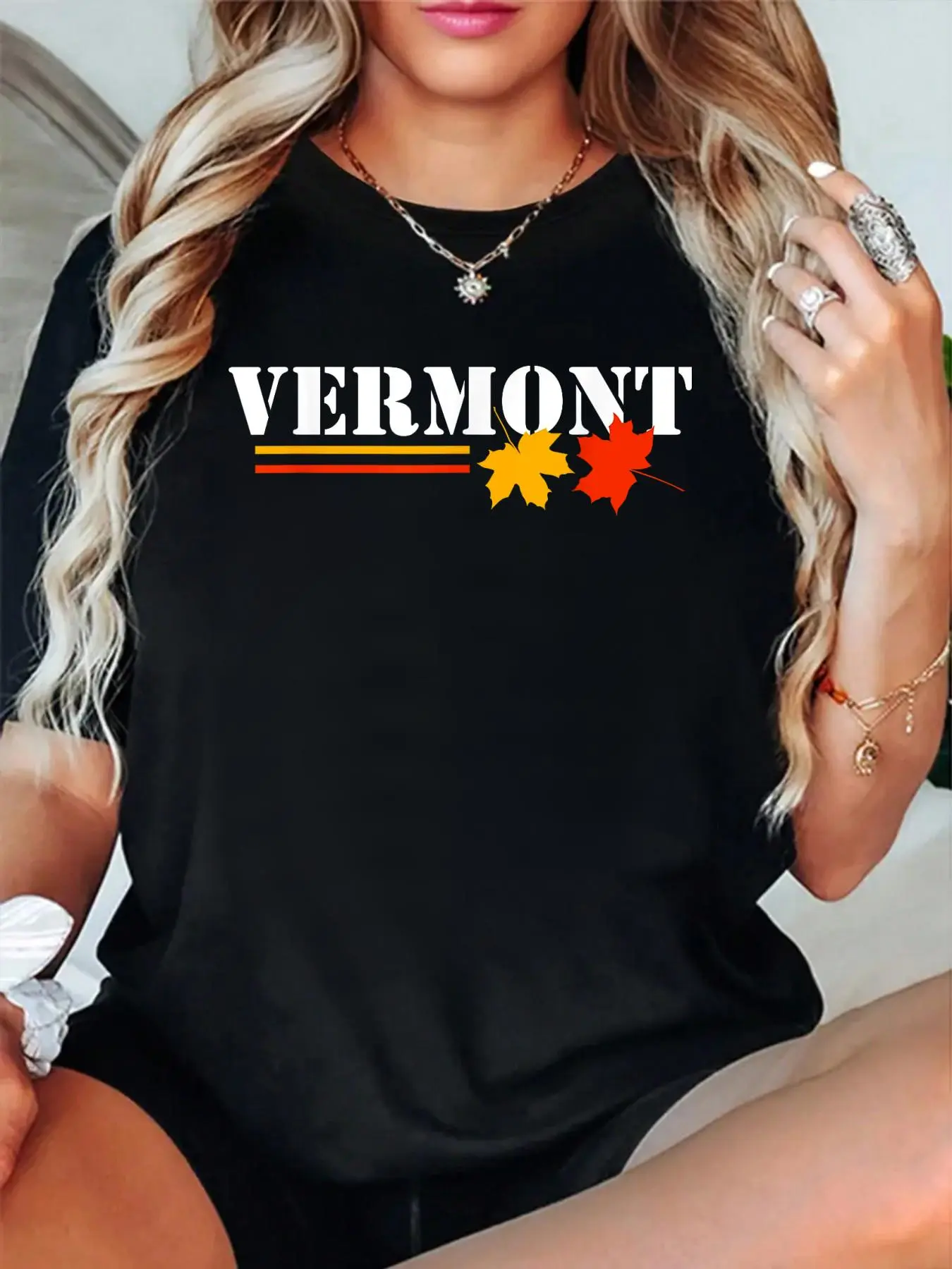 100% Cotton T shirts Vermont Autumn Fall Leaves Seasonal Foliage T-Shirt T-Shirt Breathable & Comfort Fit Tee Women,Short Sleeve Crew Neck Top for All Seasons,Graphic Tees Women Tops
