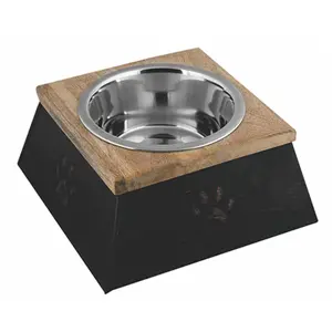 Copper Finish Wooden Top Sleeve with Removable Stainless Steel Bowl