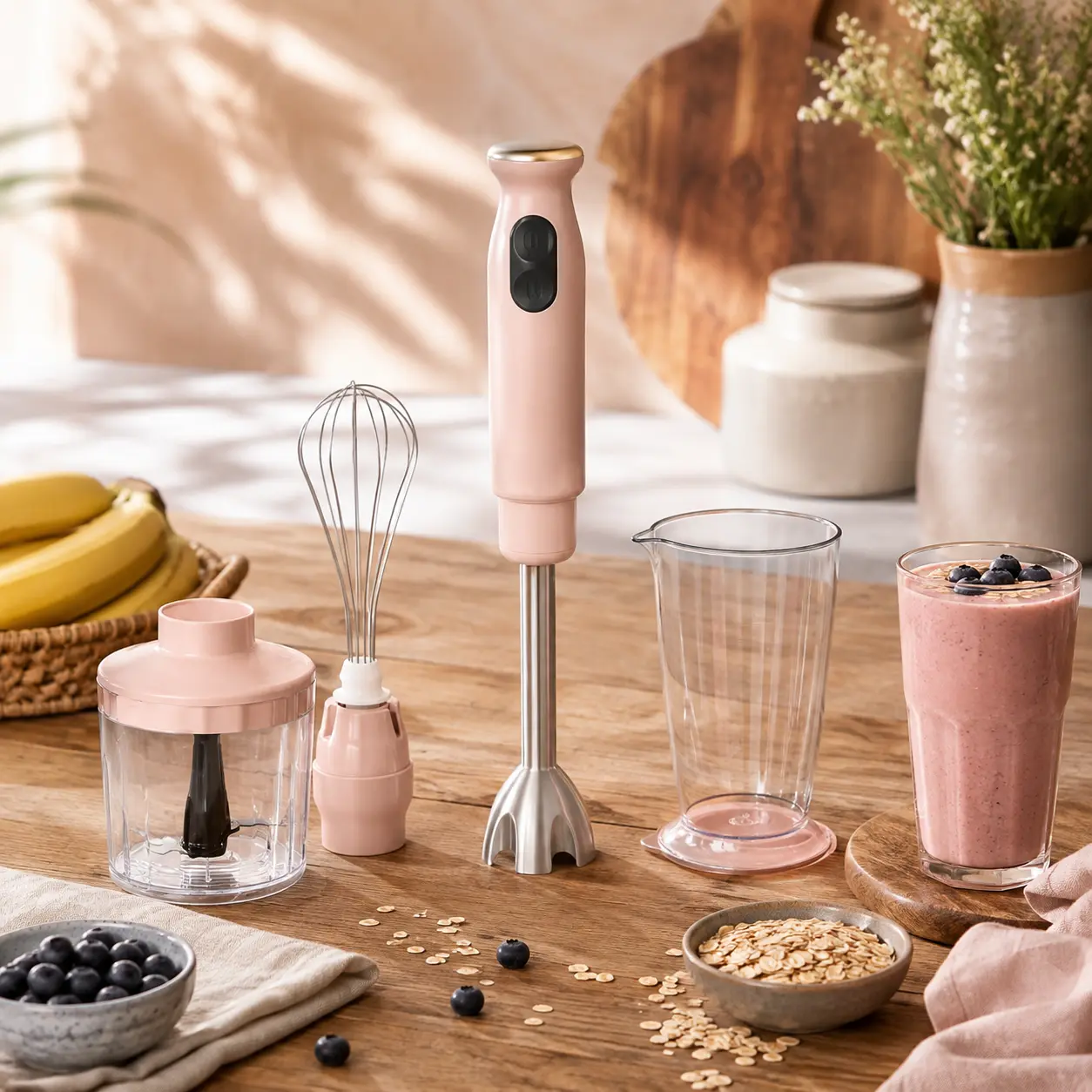2-Speed Immersion Hand Blender with Chopper & Measuring Cup, Rose