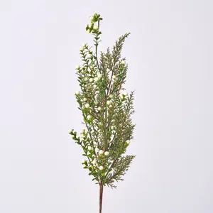 Green Boxwood with White Berries Faux Greenery Christmas Stem - 36"