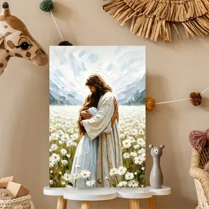1 piece Serene Love Embrace - Framed Canvas Wall Art, Jesus Hugs Women in Pastoral Fields, Christian Theme Decorated with Wood Frame, Perfect for Bedrooms and Living Rooms, Religious Artwork |   Serene Images |   Canvas Wall Paintings, Inspiring Wall Deco