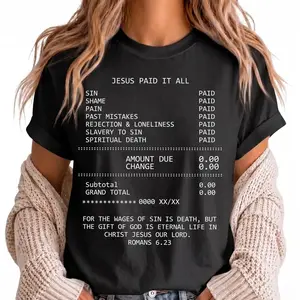 Jesus Paid It All Graphic Print Cotton Round Neck Short-Sleeve T-Shirt - Soft, Breathable, Casual Top for Unisex - Ideal for Summer, Faith-Based Events,summervibes