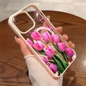 Premium Magnetic Phone Cases for iPhone11/12/13/14/15/16//17/Air/promax/Plus Pink Tulip Pattern y2k cased MagSafe Ready, Anti-Fall, Springtok and Ultra-Thin Design | Perfect for Everyday Use Screen Protector Resistance