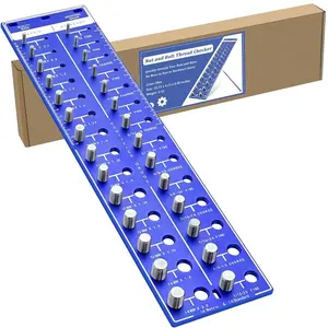 Nut and Bolt Thread Checker, 14 Metric & 14 Standard Sizes, Bolt Nut Identifier Gauge with Inch and Centimeter Ruler, Solid Aluminum, Blue