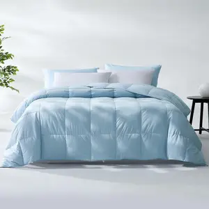 Summer Goose  and Down Fiber Comforter  Size, Breathable Duvet Insert for Summer and Hot Sleepers,  Cooling Tencel Lyocell Shell, 8 Corner Tabs, Sky Blue, 68x90