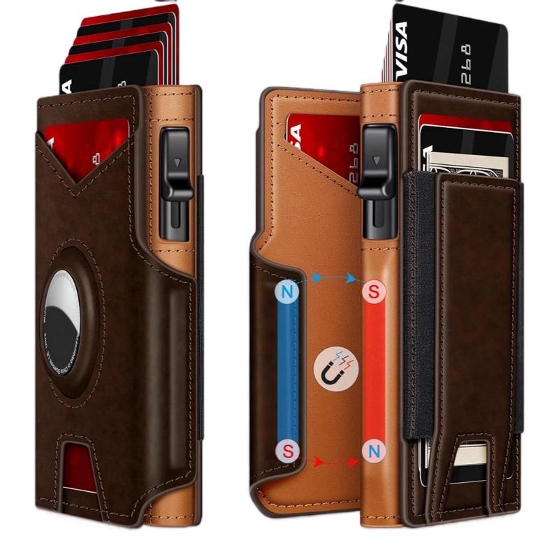 Airtag Wallet for Men Minimalist Slim Bifold Metal Aluminum Card Case with Smart Pop Up Credit Card Holder RFID Blocking & ID Window Compact Design