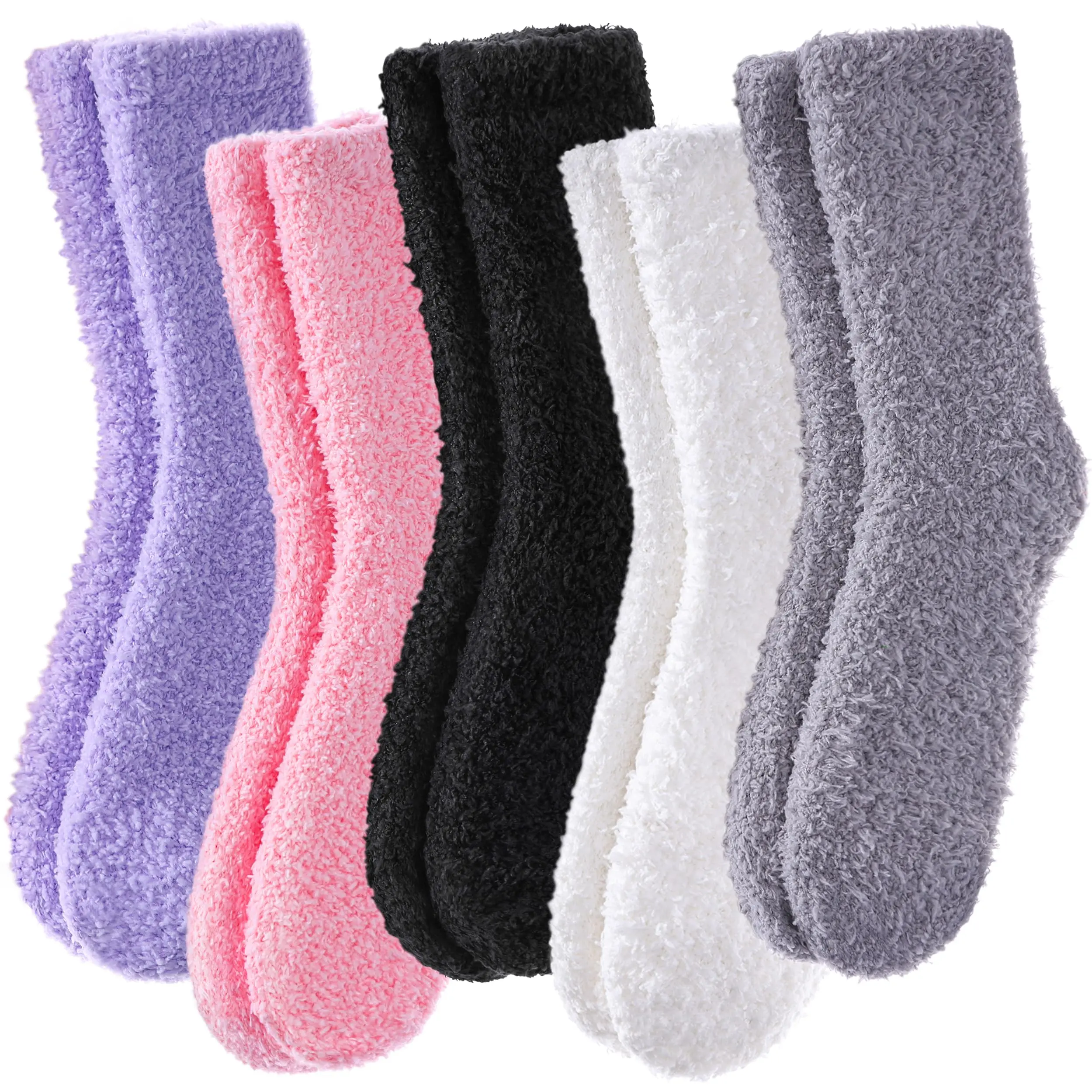 Women's Soft Fabric Socks Set - Polyester-Blend Spandex-Mix Microfiber Plush Thermal Casual Socks, Winter Cabin Home Sleeping Clothes, Birthday Gift Option