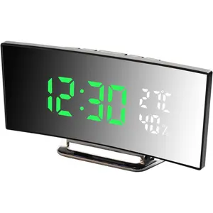 6.6" Led Digital Alarm Clock Mirror Screen with Time, Temperature, Humidity Display, Dual Alarm, Snooze, Night Light, Adjustable Brightness, 12/24h Format, for Bedroom Office Desk, Digital Clock, Square