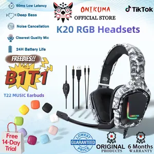(Special Warranty Free 14-Day Trial)ONIKUMA K20 Cool RGB Gaming Headphones Wired Earphones Stereo Headset With Mic Gaming Headset For PS4 PS5 XBOX PC PHONES