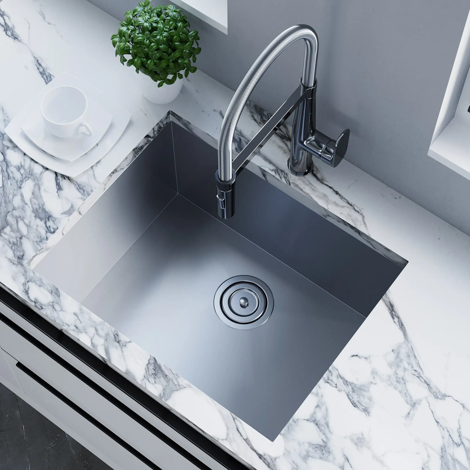 Dowell 23" L x 18" W Handcrafted Undermount Kitchen Sink 18 Gauge Stainless Steel 10" Depth Single Bowl With Grid Strainer