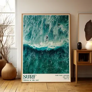 Vintage Surf Beach Art Poster: Retro Coastal Print
