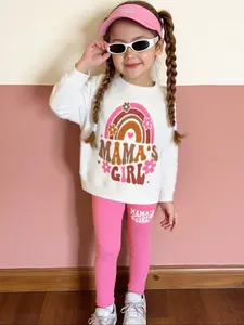 Girls' Toddler Spring & Fall Set, Rainbow Letter Flower Print Long Sleeve Top + Pants, Casual Outfit Set Youth Fashion Clothing