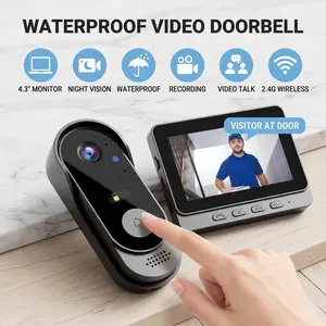 Wireless Video Doorbell Camera with 4.3" Indoor Monitor, No WiFi/APP Required, 2.4G Secure Connection, 2-Way Audio, IP66 Waterproof, HD Night Vision, 120° Wide Angle, Home Security System
