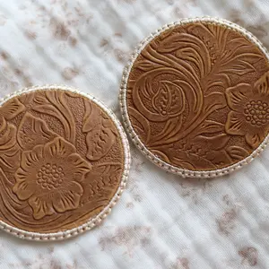 Genuine Tooled Leather Car Coaster Set
