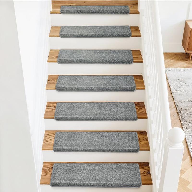 Modern Gray Bullnose Carpet Stair Treads Set, Aesthetic Peel & Stick Stair Runner for Indoor Wooden Steps, Self-Adhesive Anti-Slip Washable Rug Mats for Home Decoration Decorative Non-Slip,Complete Set of Stair Carpets