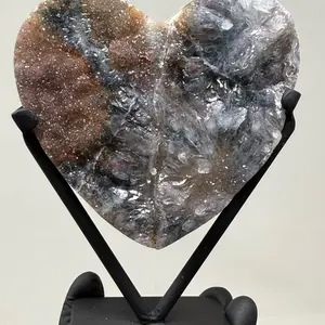 Superb Polished Amethyst Heart Sculpture in Custom Metal Stand Unique Design Elegant Decor 6” inch tall