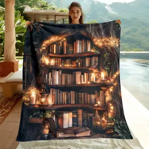 Tree Hole Bookshelf Design Blanket - Lightweight All-Season Soft Warm Throw with Digital Printed Bookshelf & Book Pattern, Cozy Reading Nook Aesthetic for Sofa, Bed, Camping, Travel  Christmas gift Dream Weave Home