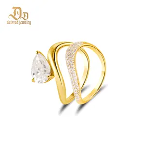 Delzzad Stacking Bling Pear Wave Ring Synthetic Moissanite S925 Eternity Stacking Set Engagement Wedding Ring Band Set Jewelry Perfect Birthday Engagement Wedding Anniversary Christmas Gift