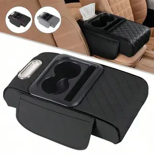 Car Console Organizer, Armrest Storage Box with Cup Holder, Elevated Armrest Pad and Storage Box, Car Interior Accessories