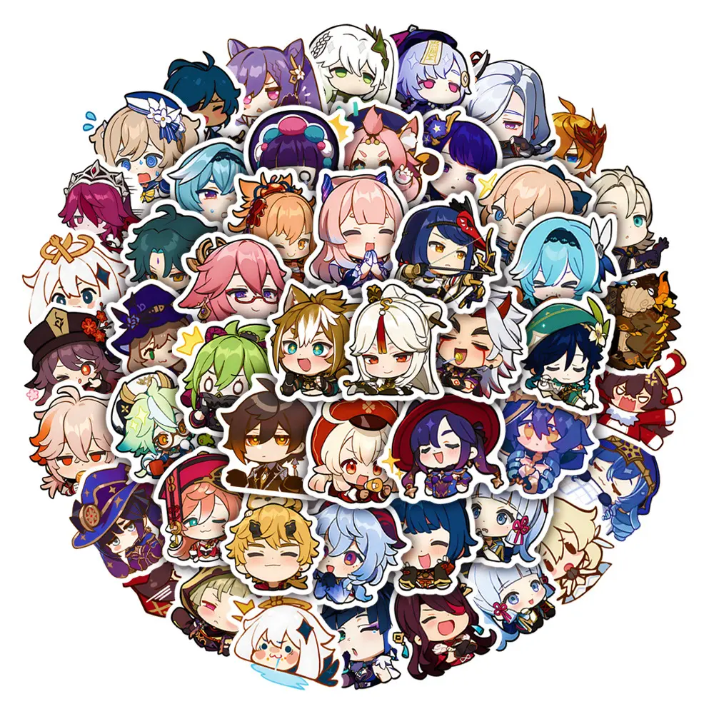 50pcs Genshin Series Anime Stickers - Cute Cartoon Character Decals (4-8cm), DIY Accessory for Kids Gift, Compatible with Laptops, Smartphone, Cellphone/Tablet Cases, Handheld Devices