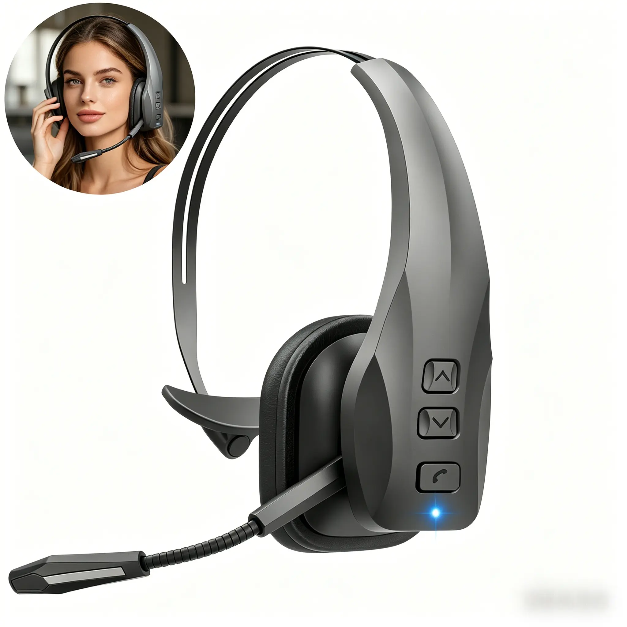 Over-Ear Wireless Headset - Noise Cancelling Headphone with Dual Mic, Mute Button, 50H Battery Life, 24H Quick Top-Up, Adjustable Fit, Type-C Charging, Water Resistant Design, Streaming Support, Retail-Friendly, PC & Laptop, Cellphone Compatible