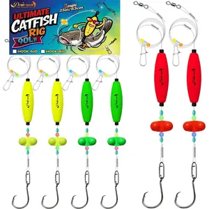 Catfish Rigs Take Down Rigs for Catfish Float Rigs with Rattles Santee Rig Circle Hooks 6/0 8/0 Ready to Use Catfishing Tackle 6pcs