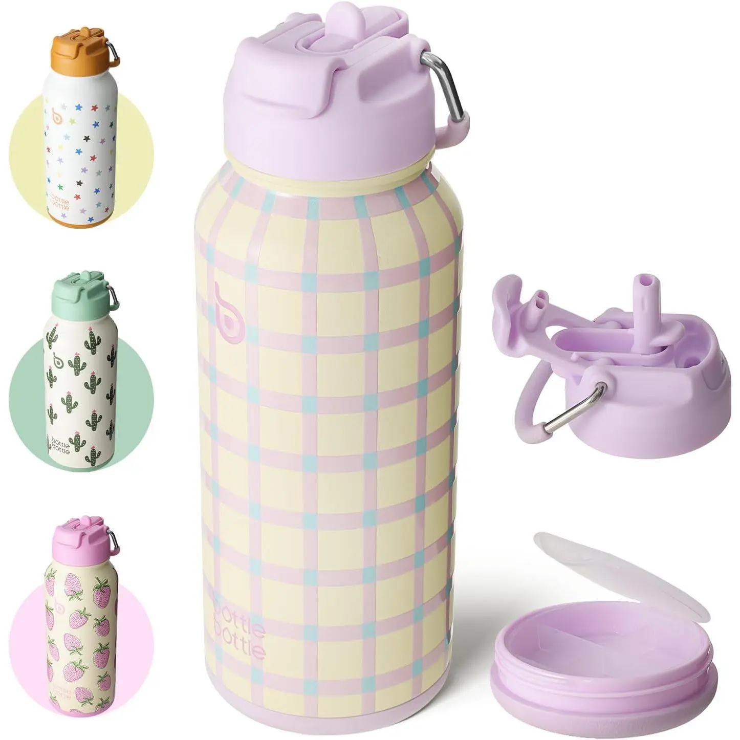 BOTTLE BOTTLE 32oz Insulated Water Bottle Stainless Steel Sport Water Bottle with Straw Dual-use Lid Design for Gym with Pill Box