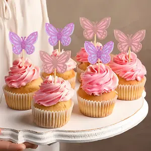 12pcs Butterfly Cake Decoration Pink Purple Fairy Butterfly Cake Topper Happy Birthday Decoration Wedding Party Decor Supplies, Cake Decorating Supplies, Baby Shower-Newborn Gender Reveal Party Decorations