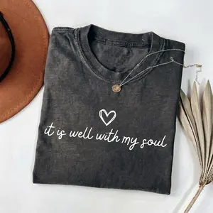 "Big Wild and Free Soul" Text Print Washed Black Casual T-Shirt Tshirt Classic