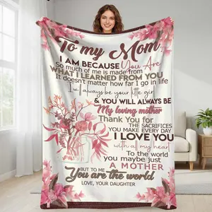 To My Mom Flannel Blanket Floral Letter Print Soft Warm Cozy Lightweight Gift for Mother’s Day Birthday Anniversary Home Decor Sofa Bed Use