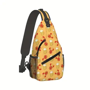 Large Capacity Crossbody Chest Bag with Crawfish & Outdoor Design Durable Foldable Backpack for Hiking Shopping Work Travel Beach Black Straps Zipper Closure Hand Washable Hiking Gear