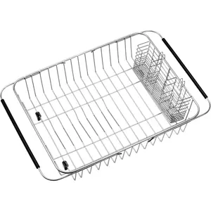 Expandable Dish Drying Rack Organizer and Utensil Cutlery Holder, 304 Stainless Over Sink Dish Rack, Dish Drainer in Sink or On Counter, Rustproof