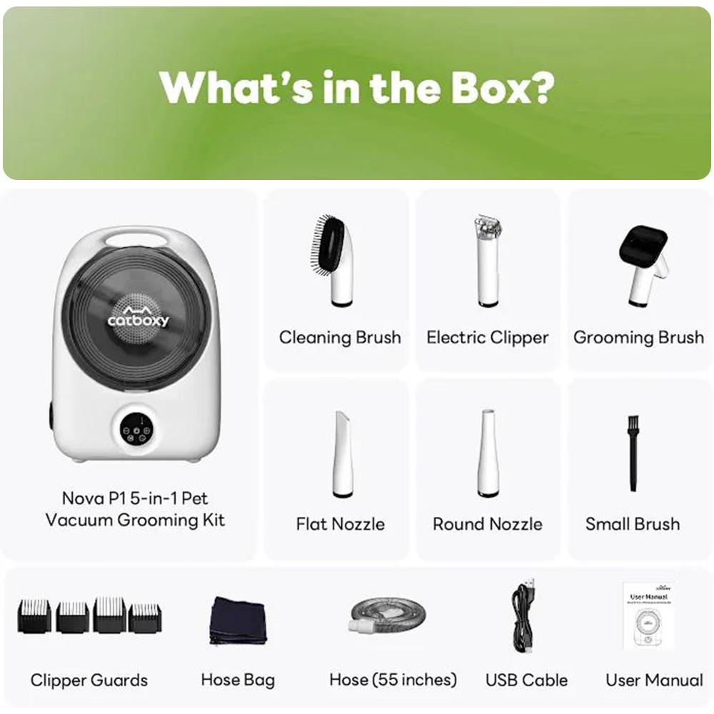 【Buy 1 Get 1 Free Gift】Catboxy Nova P1 5-in-1 Professional Cat Stuff Dog Products Pet Grooming Kit Dry Brush Trim Vacuum Clean Quiet Efficient All-in-One Solution for Pet Hair  2-Year Warranty