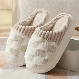 Cotton slippers for women, anti slip faux cashmere for warmth, monthly slippers for indoor home