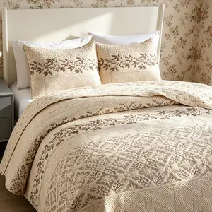 Luxury Embroidery 3-PC Quilt Set | Textured Floral & Geometric Pattern Bedspread, 5-Star Hotel Style Bedding for Discerning Homeowners