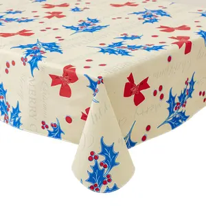 Romantic Red Bow Tablecloth 52x70 Inch, Waterproof and Flannel-Backed for Lasting Protection & Valentine's Day Charm