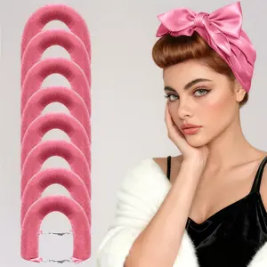 8 pcs pink heatless hair curlers overnight set for natural hair comfortable easy lock rollers heat free curls for long textured hair