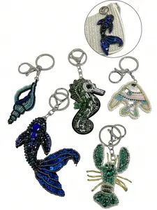 Blue Fish Starfish Ocean Turtle Lobster Shell Bag Charm, Wristlet Charms, Summer Sea Style Cute Versatile Full Diamond Bag Accessory