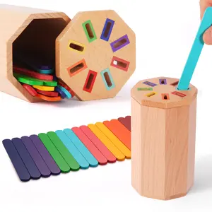 Hatwoo Color Sorting Sensory Learning Toys: Wooden Craft Sticks Toys for Toddlers Age 1-3 Year Old Toddlers, Educational Fine Motor Developmental Matching Games Activities, 12 18 24 Month Old Kid Boy Girl Magnetic Building Blocks Magnetic Tiles