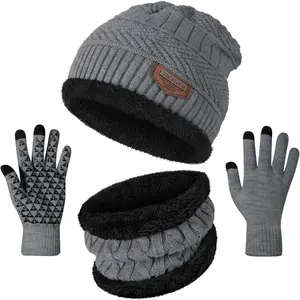 Winter Warmth Set: Thick Knit Slouchy Beanie Hat + Scarf + Gloves Combo for Men & Women - Cozy Skull Cap with Neck Warmer, Perfect for Cold Weather