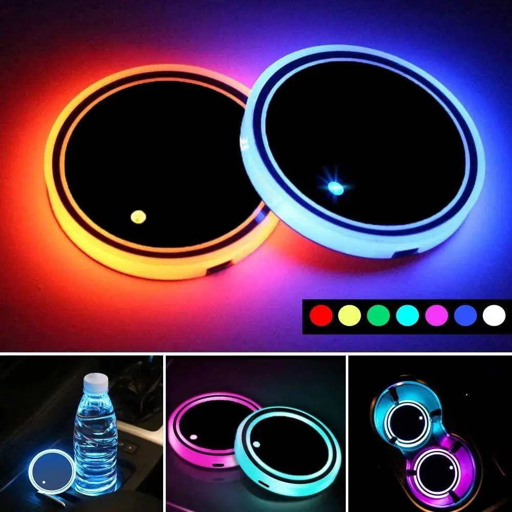 1 PCS LED Cup Holder Lamp - 7 Color Changing Modes, USB Rechargeable Base, Glowing Coaster Pad, Indoor Ambient Night Light, Ideal for Home Bar Tableware & Drinkware Display Decor, Coasters